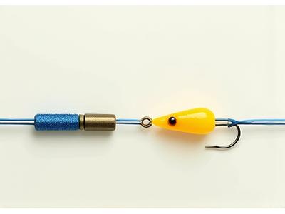 Detaillierte Darstellung eines Texas-Rigs mit Haken und Bullet-Gewicht.